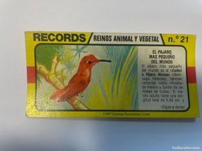 Colecionismo Cromos antigos: Cromo BIMBO. Records. Reino animal y vegetal. Nº21. Pájaro más pequeño del mundo. tdkc1